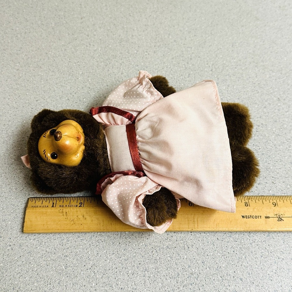 Robert Raikes Wooden Face Bear Raikes Bears Brown Fur Original Polka Dot Outfit - Picture 8 of 10